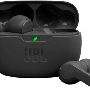 jbl vibe beam true wireless jbl deep bass sound earbuds, bluetooth 5.2, water & dust resistant, hands free call with voiceaware, up to 32 hours of battery life (black)