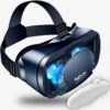 vr headset with controller adjustable 3d vr glasses virtual reality headset hd blu ray eye protected support 5~7 inch for phone/android a (black)