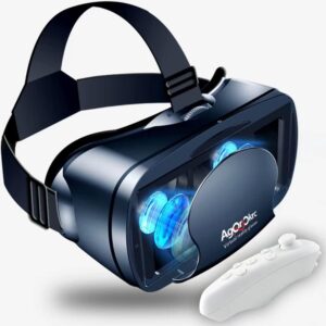 vr headset with controller adjustable 3d vr glasses virtual reality headset hd blu ray eye protected support 5~7 inch for phone/android a (black)