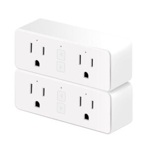 dual smart plug, 15a wifi outlet extender, smartlife app control, schedule timer function, 2 in 1 compatible with alexa, google home assistant, no hub required, etl&fcc, 2.4g wifi only, 2 pack