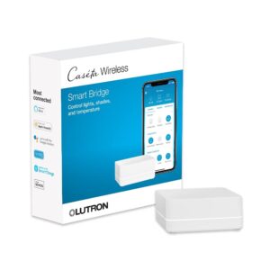 lutron caseta smart lighting smart hub for light bulbs and fans, compatible w/ amazon alexa, apple homekit, google home, 75 device capacity, l bdg2 wh, white