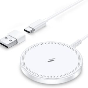 magnetic wireless charger iphone: fast charging pad for iphone 16/15/14/13/12 series & airpods pro 4 2, strong magnet, dual ports, case friendly, ultra lightweight for travel home office desk