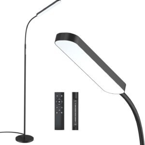 floor lamp wiomio led floor lamp with remote and touch control for stepless dimmer & temperatures, harmless light for eye caring, adjustable gooseneck standing lamp for living room & bedroom.