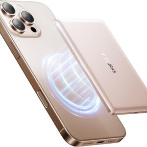 torras minimag power bank, ultra slim 5,000mah wireless portable charger with usb c cable, fast charging magnetic battery pack, magsafe compatible charger for iphone 16/15/14/13/12, desert gold