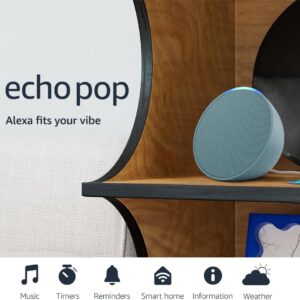 amazon echo pop (newest model), our smallest alexa speaker, fits in any room, midnight teal