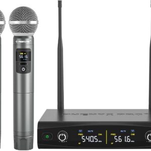 phenyx pro wireless microphone system, metal wireless mic set, handheld cordless dynamic microphones for singing, karaoke, church, 2x30 uhf tunable frequencies,200 ft range (ptu 52 2h)
