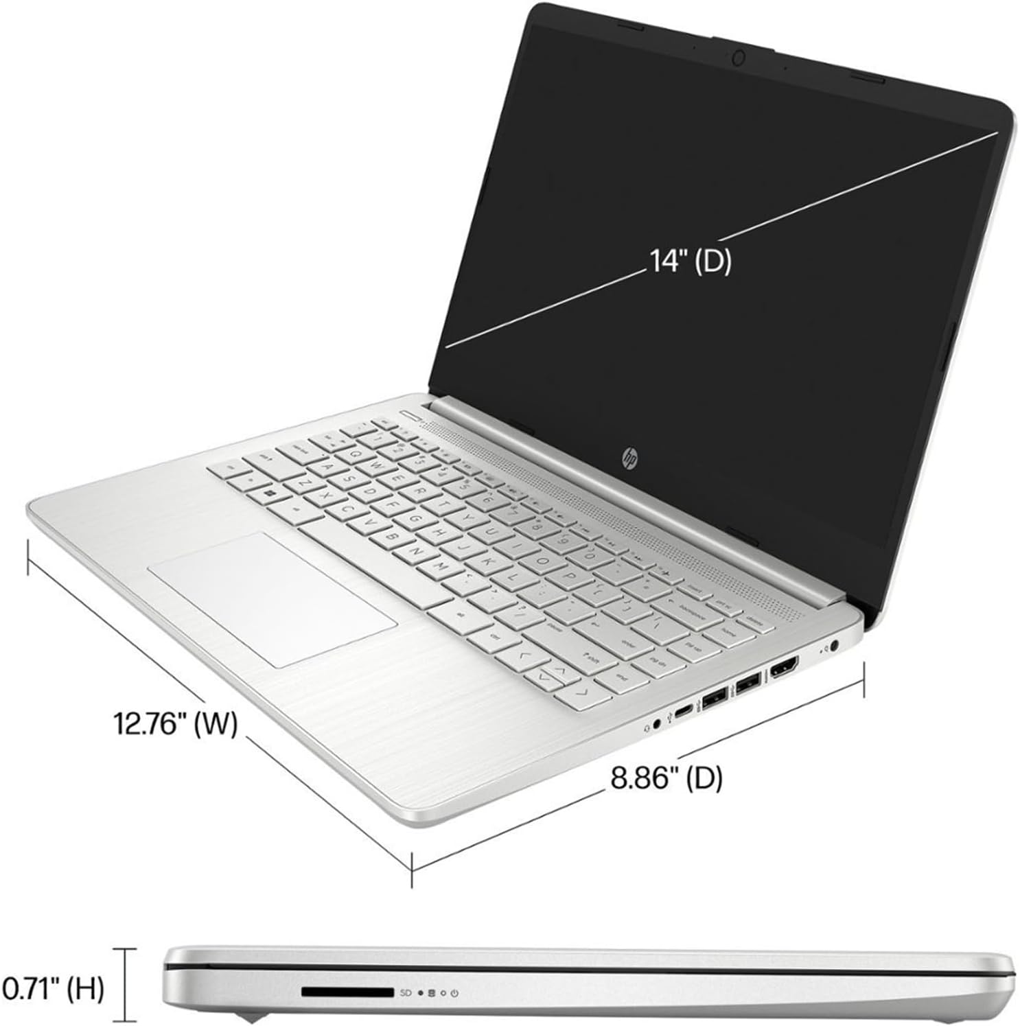 hp 14 ultrabook • back to school limited edition w/microsoft 365 • intel 4 core cpu • 32gb ram • 1.6tb storage (128gb onboard w/ 512gb portable drive + 1tb onedrive) • natural silver • win 11