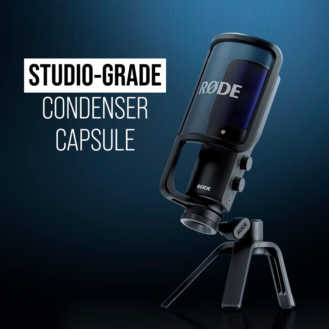 rØde nt usb+ professional grade usb condenser microphone for recording studio quality audio directly to a computer or mobile device, black