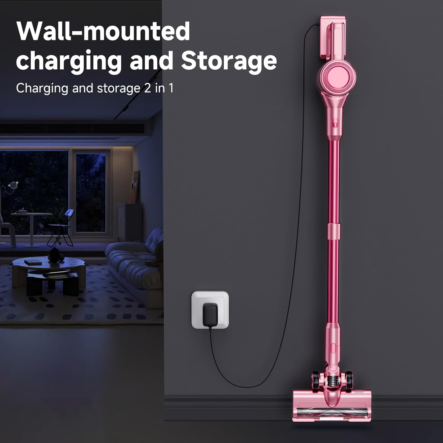 cordless vacuum cleaner,55mins/powerful vacuum cleaners for home,stick vacuums with 8 in 1,touch screen,led headlights, anti tangle,rechargeable,lightweight for carpet,hard floor, pet hair,pink