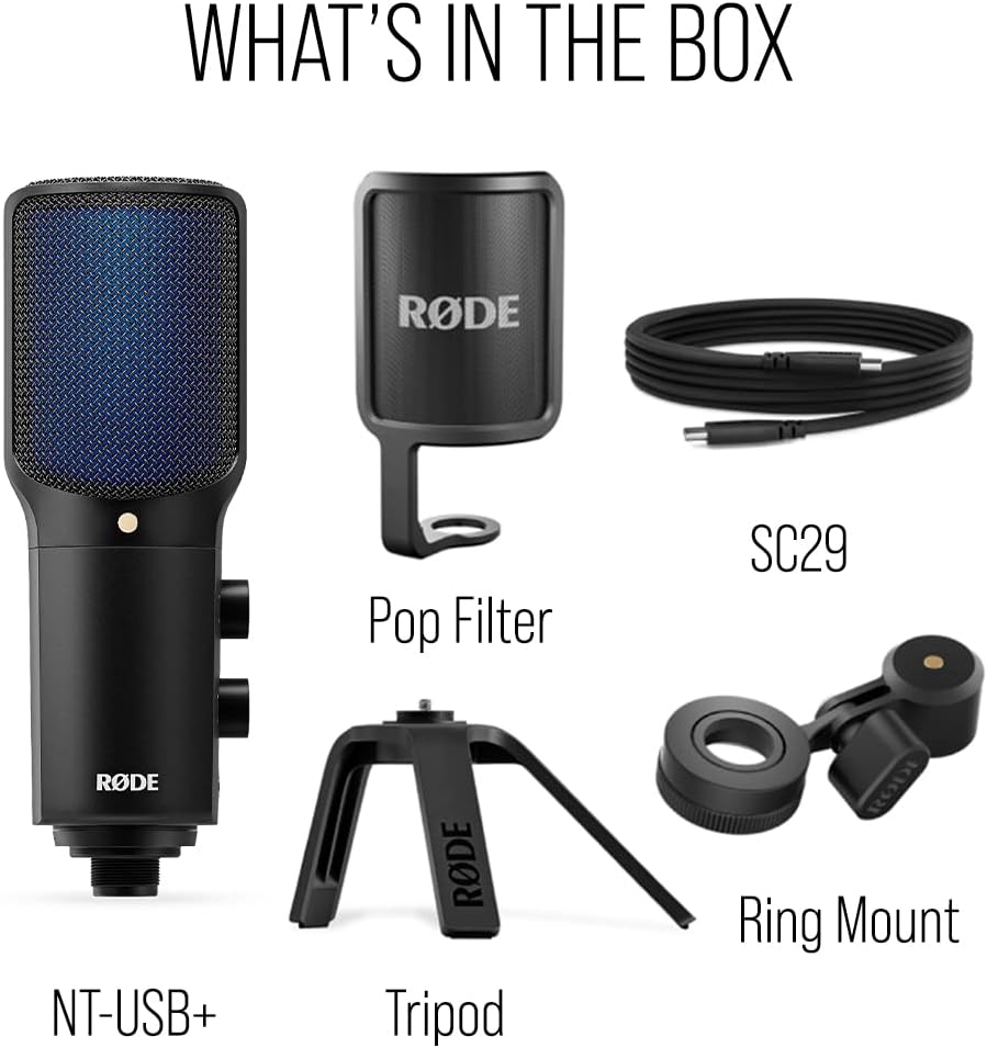 rØde nt usb+ professional grade usb condenser microphone for recording studio quality audio directly to a computer or mobile device, black