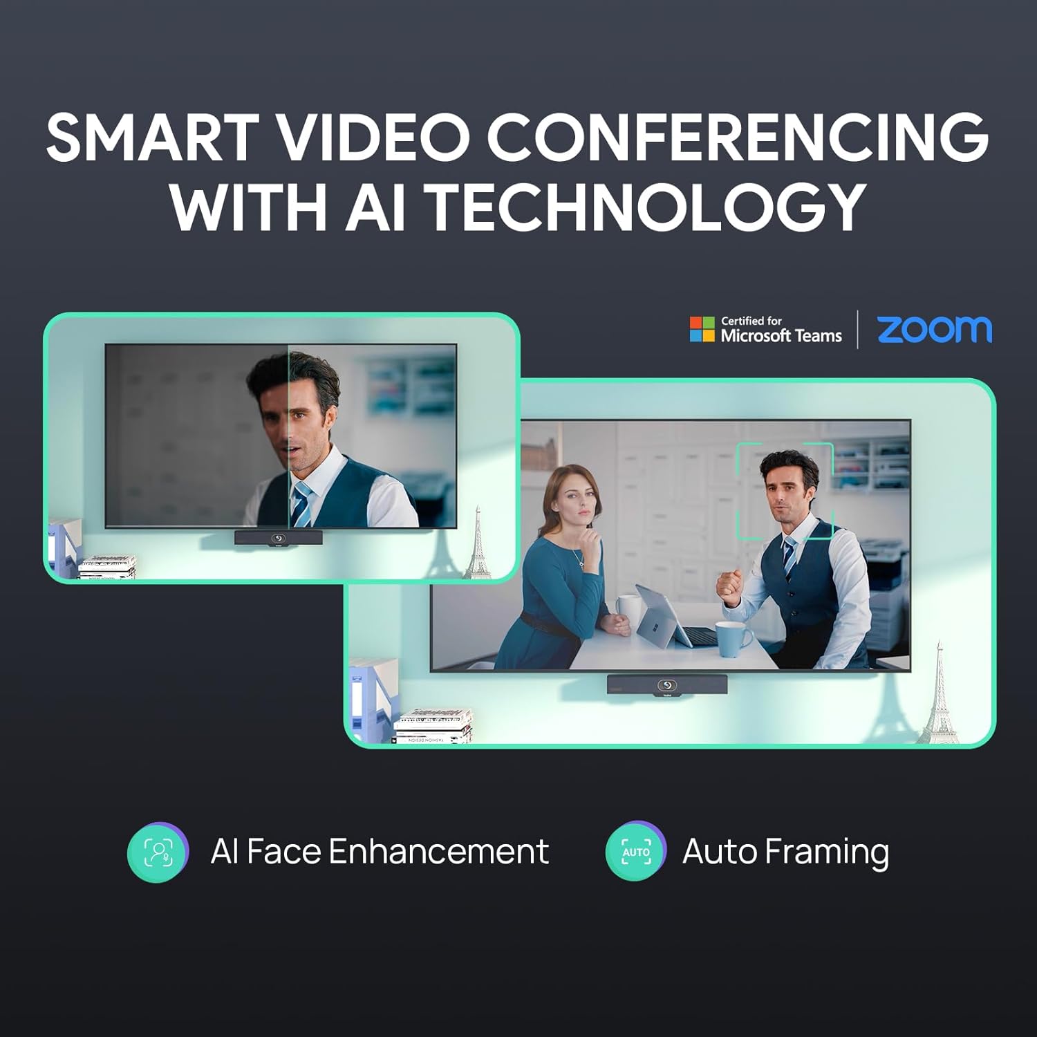 yealink 4k usb video conference camera 120° wide angle, microphone, speaker, auto framing, for pc meetings, microsoft teams & zoom