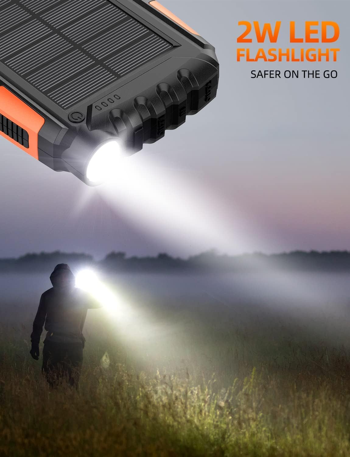 power bank solar charger 42800mah portable charger,solar power bank,external battery pack 5v3.1a qc 3.0 fast charger built in super bright flashlight (orange)