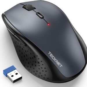 tecknet wireless mouse, 2.4g usb computer mouse with 6 level adjustable 4800 dpi, silent quiet click，30 months battery, ergonomic grips, 6 buttons portable for pc, chromebook, mac grey