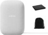 google audio bluetooth speaker wireless music streaming, powerful sound, assistant built in, wi fi and bluetooth connectivity, smart home control, stereo pairing, includes pouch and cloth