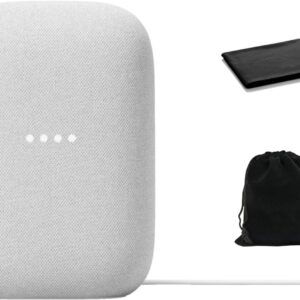 google audio bluetooth speaker wireless music streaming, powerful sound, assistant built in, wi fi and bluetooth connectivity, smart home control, stereo pairing, includes pouch and cloth