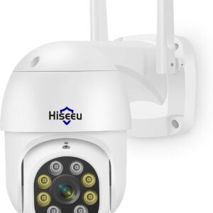 hiseeu 2k 3mp ptz security camera outdoor,wifi camera, auto tracking&light alarm floodlight & color night vision,two way audio, plug in cable,compatible wireless camera system