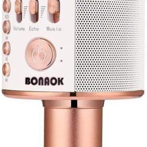 bonaok wireless bluetooth karaoke microphone,3 in 1 portable handheld karaoke mic speaker machine home party birthday for all smartphones pc(q37 rose gold)