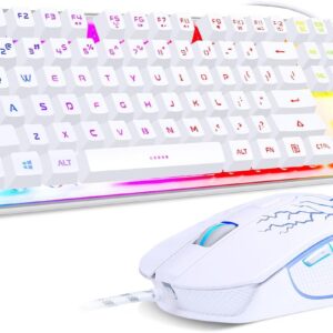 gaming keyboard and mouse combo, k1 rgb led backlit keyboard with 104 key for pc/laptop(white)