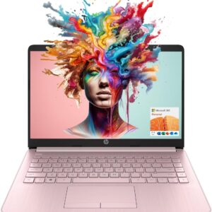 hp portable laptop (include 1 year microsoft 365), 14’’ hd display, 16gb ram, 64gb emmc, intel quad core n4120, student and business, webcam, hdmi, wi fi, rj 45, windows 11 home, pink
