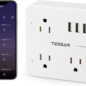 smart plug outlet extender compatible with alexa google home, tessan wifi plug with 3 smart outlets 3 usb ports, wall surge protector power strip 900j, voice and smartlife control, only 2.4 ghz wi fi