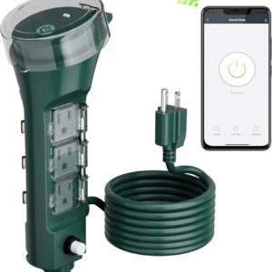 hbn outdoor smart plug waterproof wifi outdoor outlet timer with 6 grounded outlets, remote & voice control heavy duty yard stake plug compatible with alexa and google assistant no hub required