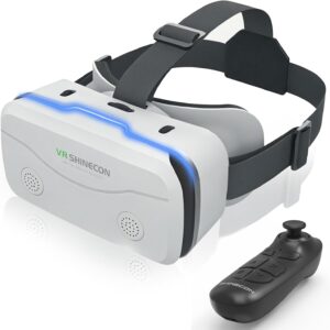 vr headset for smartphones 4.7 7 inch with bluetooth controller,aspheric hd lens, adjustable focus & ipd,ventilated design