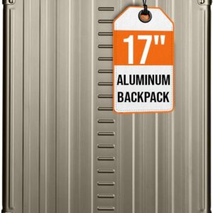 all aluminum lightweight 17" hybrid backpack for men & women, fits 15" laptop, premium hard shell backpack for business travel with rfid blocker for tech, executive, gamers, photographer (bronze)