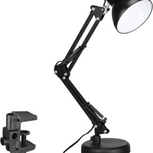 torchstar metal desk lamp with clamp, swing arm, architect adjustable gooseneck table lamp, clip desk lights for home office, work, study, reading, e26 base, multi joint, black