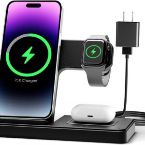 wireless charger iphone charging station: 3 in 1 charger stand multiple devices for apple iphone 16e 16 15 14 pro max 13 12 11 watch 10 9 8 7 6 5 4 3 2 se and ultra series airpods 4 3 2 pro