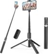 selfie stick,67 inch/1.7 meter selfie stick tripod,gifts for women men,portable cell phone tripod stand with wireless remote shutter compatible with iphone 16e/16/15/14/13, samsung series(black)
