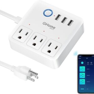 ghome smart plug power strip, wifi surge protector work with alexa google home, smart outlets with 3 usb 3 charging port, multi plug extender for home office cruise travel and christmas light, 10a