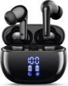 wireless earbuds, bluetooth ear buds headphones, 40h long playtime, stereo deep bass, led power display, ipx7, lightweight in ear earphone with mic for iphone android phone