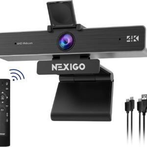 zoom certified, nexigo n950p (gen 2) 4k zoomable webcam, rf remote, sony starvis sensor, 5x digital zoom, pro web camera with dual stereo mics, for zoom skype teams twitch