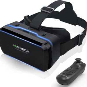 vr headset for smartphones with bluetooth controller,aspheric hd lenses (4.7 6" phones), adjustable eye focus & distance,thermal management system