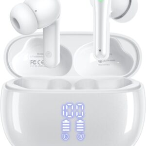 wireless earbuds, bluetooth ear buds headphones with led charging case, deep bass stereo sound, 40 hours playtime, ip7, lightweight in ear earphones for iphone android sports workout