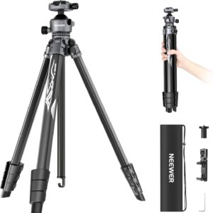 neewer litetrip lt07 61" aluminum travel tripod for camera w pan tilt low profile ball head, arca qr plate compatible with peak design tripod plate v3, dual center axis, phone holder, max load 22lb