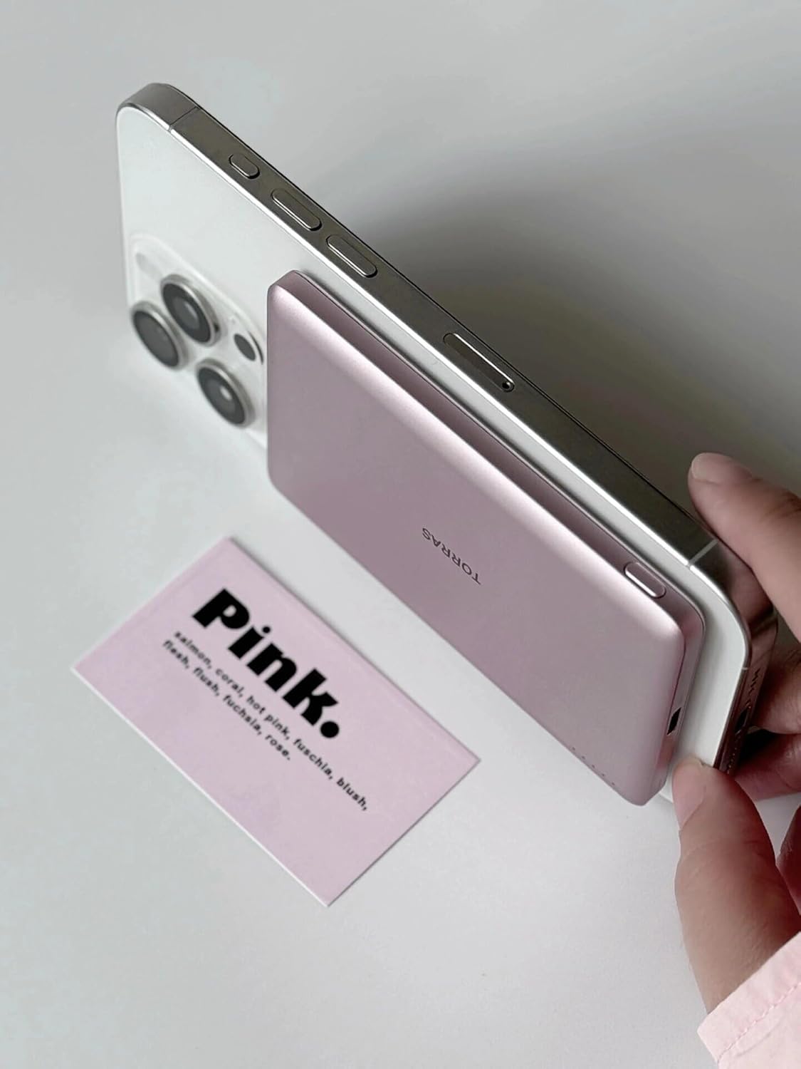 torras minimag power bank, ultra slim 5,000mah wireless portable charger with usb c cable, fast charging magnetic battery pack, magsafe compatible for iphone 16/15/14/13/12, azalea pink