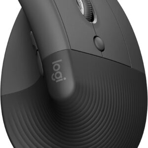 logitech lift vertical ergonomic mouse, wireless bluetooth or usb receiver, quiet clicks, 4 buttons, right hand wireless mouse, windows/macos/ipados, laptop, pc graphite