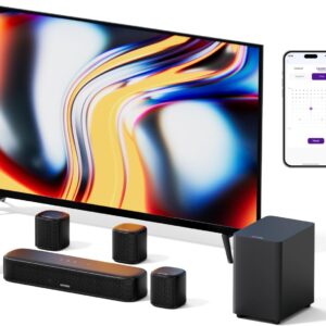 ultimea 7.1ch sound bar with subwoofer, virtual surround sound system for tv, sound bar for smart tv with 4 surround speakers, peak power 330w, tv soundbar with app control, opt/aux/bt, aura a40