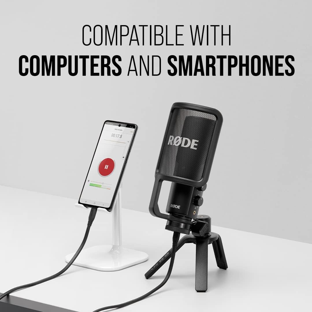 rØde nt usb+ professional grade usb condenser microphone for recording studio quality audio directly to a computer or mobile device, black