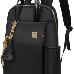 laptop backpack for women slim travel laptop bag computer case fit up to 15.6 inch notebook lightweight medium size purse for work bookbag water resistant business fashion stylish nylon black