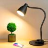 bohon led desk lamp with usb charging port 3 color modes dimmable reading light intelligent induction auto dimming task lamp flexible gooseneck table lamp for bedside office, ac adapter include