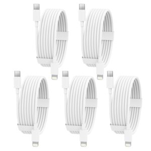 usb c to lightning cable 5 pack 6ft [apple mfi certified] iphone fast charger fast charging type c to lightning cable for iphone 14 13 12 11 pro max xr xs 8 and more white