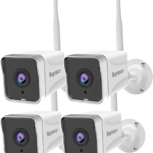 septekon 4 pack outdoor security camera 2k，wifi cameras for home security outside with motion detection tracking, night vision, two way audio, ip66 weatherproof, 2.4ghz wi fi, compatible with alexa