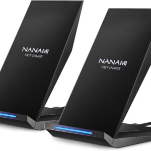 fast wireless charger, [2 pack] nanami qi certified wireless charging stand compatible iphone 16/16 pro/16 pro max/15/14/13/12/11 pro, phone charger for galaxy s25/s24/s23/s22/s21 and qi enabled phone