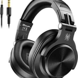 oneodio a71 hi res studio recording headphones wired over ear headphones with shareport, monitoring mixing foldable headset with stereo sound, 3.5/6.35mm jack for pc computer dj guitar black