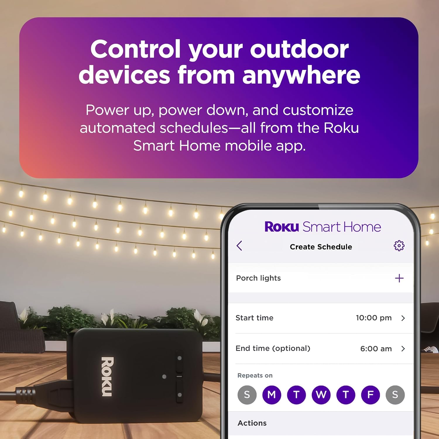 roku smart home outdoor smart plug wifi smart plugs works with alexa & google assistant, no hub required ip64 weather resistance, custom scheduling timer & independent outlets smart home product
