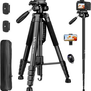 tripod for camera, 72" tall camera tripod monopod with remote, professional heavy duty compact camera stand for phone,dslr, spotting scope, telescope, binocular