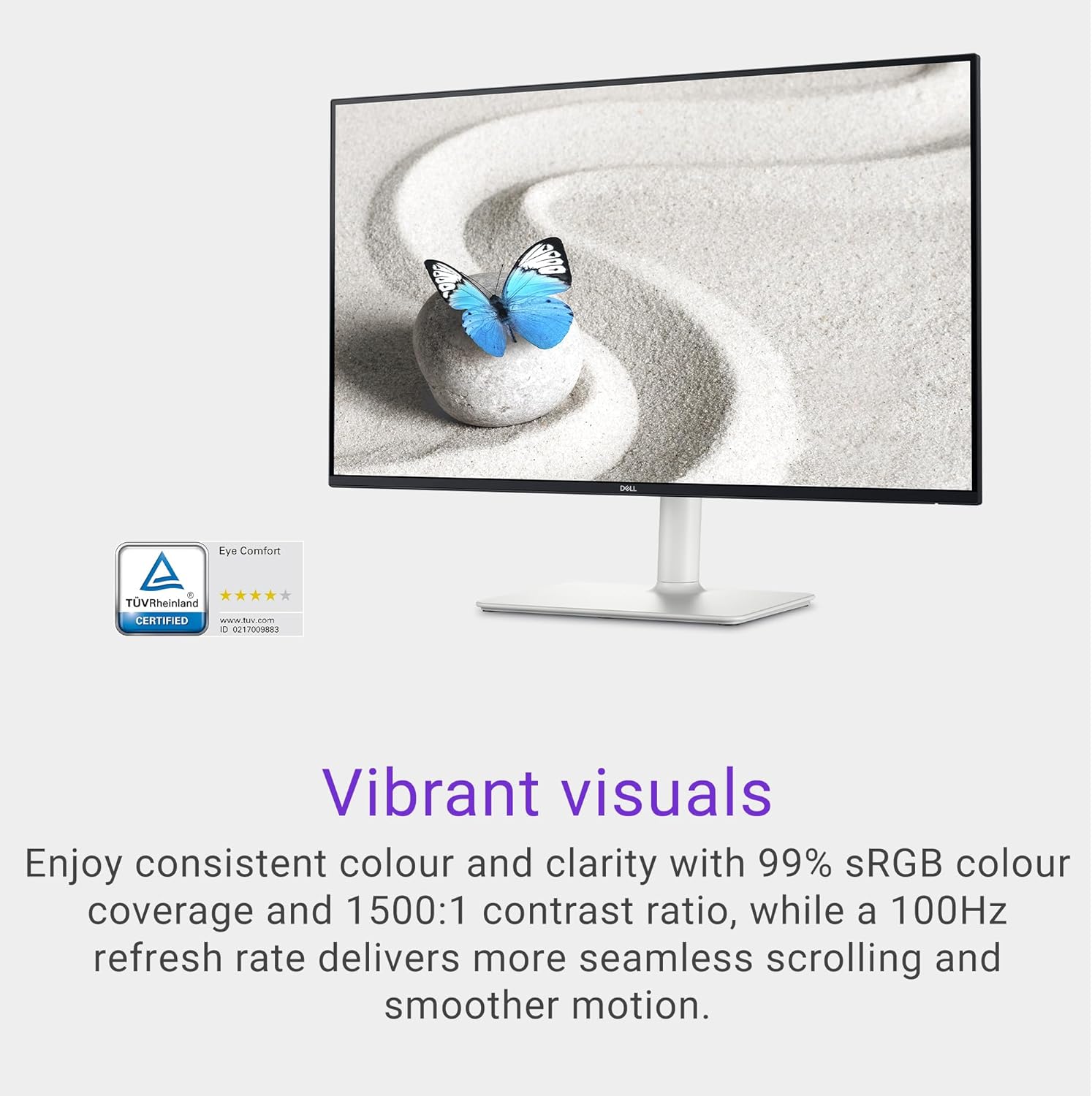 Dell S2725HS 27 Inch Monitor, FHD (1920x1080) Display, 100Hz Refresh Rate, 1500:1 Contrast Ratio, TÜV Rheinland Eye Comfort 4 Star, Integrated 2x5W Speaker, Height/Tilt/Swivel/Pivot- Ash White Color - Image 4