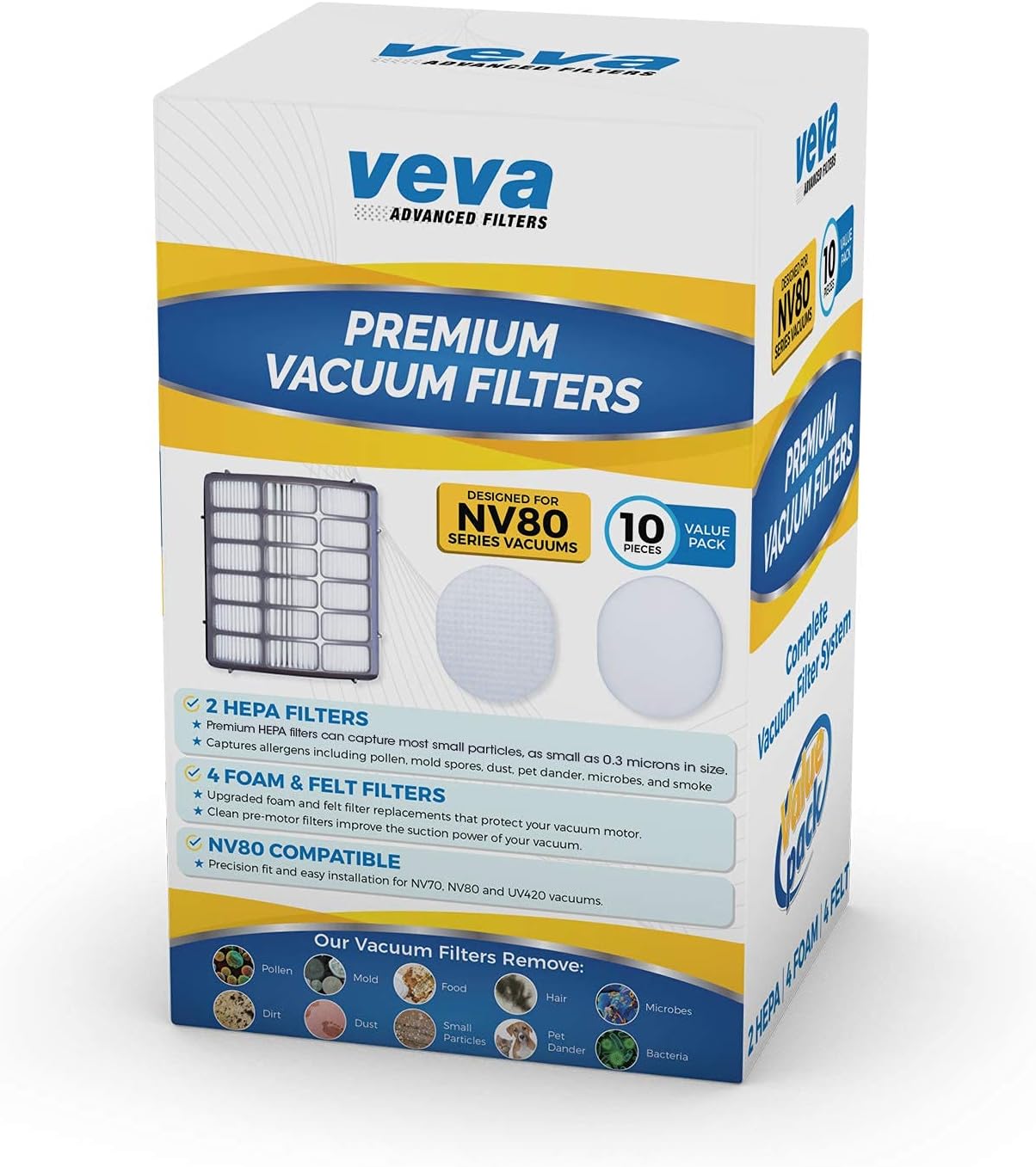 veva complete premium vacuum filter set including 2 hepa, 4 foam, 4 felt filters 10 pieces total for shark navigator rotator professional upright model nv70, nv71, nv80, nvc80c, nv90, nv95 & uv420